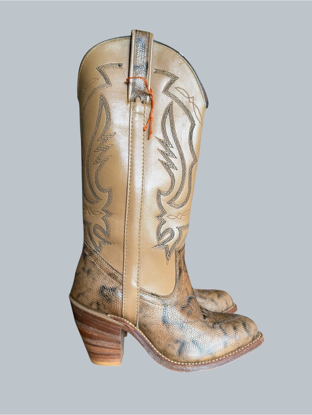 Miss Capezio Vintage Women Embroidered Leather Stacked Heel Boot Size 5 #267104